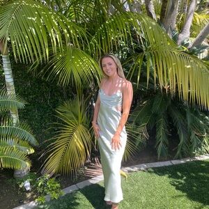 Sage Green Cut Out Satin Dress